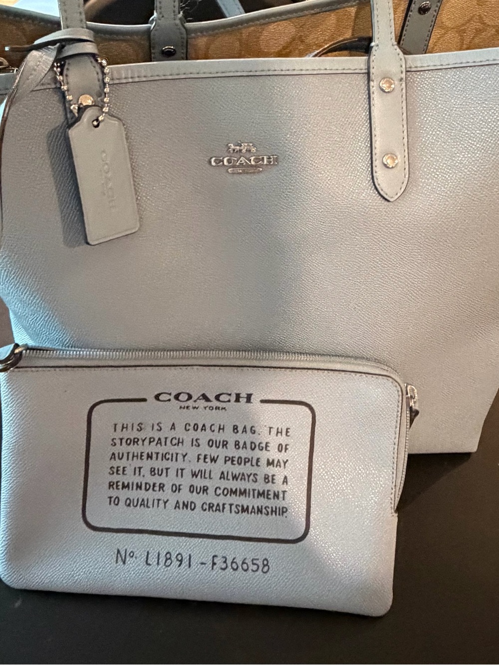 Coach Pale Blue Pebbled Leather Tote - Picture 2 of 6
